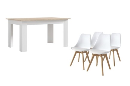 PACK de 1 Mesa de salón + 4 Sillas NORDIC Blancas