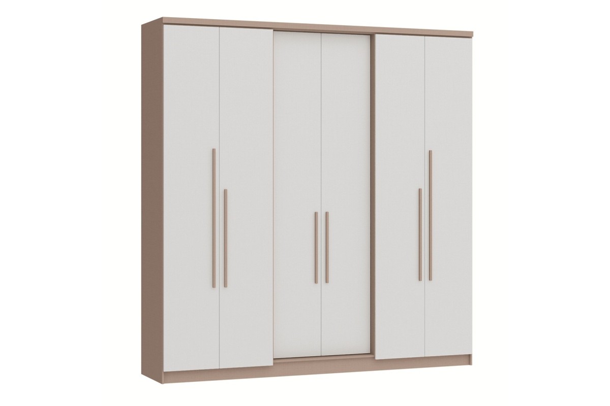 Roupeiro SONATA 6 Portas 2 Gavetas Moka e Branco
