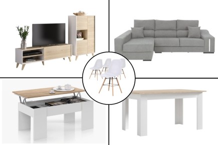 Pack AHORRO Salón NESS + Mesa TUSCANY + Sofá OSCAR Izda Gris