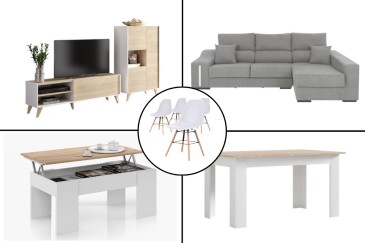 Pack AHORRO Salón NESS + Mesa TUSCANY + Sofá OSCAR Dcha Gris