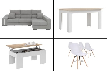Pack POUPANÇA Sala: Mesa TUSCANY + Sofá OSCAR Dcha Cinza