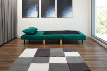Sofá-cama de 1 lugar estofado em loneta de cor verde escura ao MELHOR PREÇO