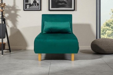 Sofá-cama de 1 lugar estofado em loneta de cor verde escura ao MELHOR PREÇO