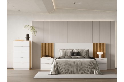 Dormitorio LUKA  (Cabecero + 2 Mesitas con 2 cajones) al mejor precio