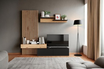 Móvel de sala para TV CHLOE Preto e Carvalho