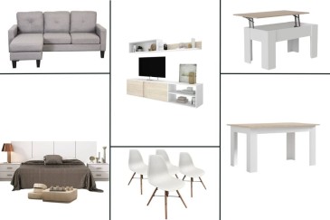 Piso completo 33 - ATLANTA COUPLE SOPHY (Pack Mesas + 4 Sillas BLANCAS + Sofá Gris)