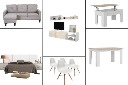 Apartamento completo 33 - ATLANTA COUPLE SOPHY (Pack Mesa + 4 Cadeiras BRANCO e Sofá Cinzento)