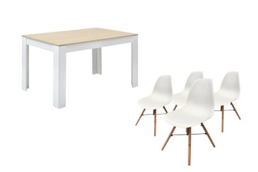 PACOTE de 1 mesa de centro extensível + 4 cadeiras TOWER em cor branca
