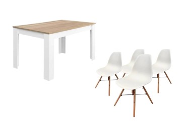 PACOTE de 1 mesa de centro extensível + 4 cadeiras em cor branca