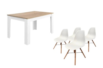 PACOTE de 1 mesa de centro extensível + 4 cadeiras em cor branca