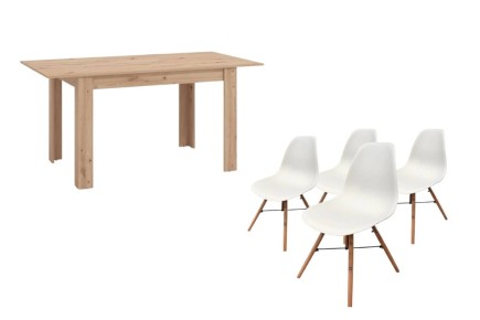 PACOTE de 1 mesa de centro extensível + 4 cadeiras Nordic em cor branca