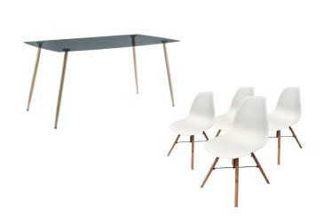 PACK Mesa de cristal de salón + 4  Sillas NORDIC en Blanco