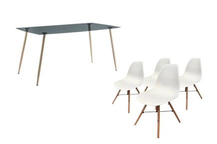 PACK Mesa de centro fixa 140x80 moderna + 4 cadeiras NORDIC modernas em branco ao MELHOR PREÇO