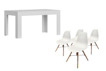 PACK Mesa ASTRID Blanca + 4 Sillas NORDIC 3 Blancas diseño