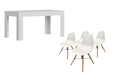 PACK Mesa ASTRID Blanca + 4 Sillas NORDIC 3 Blancas diseño