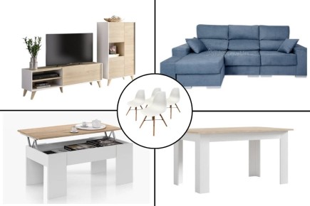 Pack AHORRO Salón NESS + Mesa TUSCANY + Sofá ARLEEN Azul