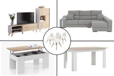 Pack AHORRO Salón NESS + Mesa TUSCANY + Sofá OSCAR Dcha Gris