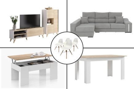 Pack AHORRO Salón NESS + Mesa TUSCANY + Sofá OSCAR Izda Gris