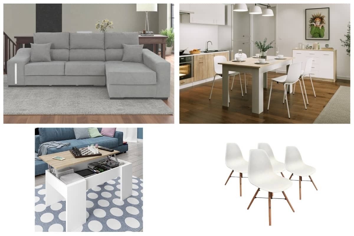 Pack AHORRO Salón: Mesa TUSCANY + Sofá OSCAR Dcha Gris