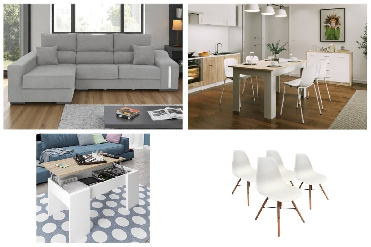 Pack AHORRO Salón: Mesa TUSCANY + Sofá OSCAR Izda Gris