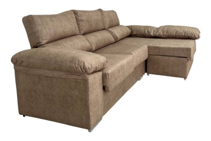 Sofá chaise longue 3 lugares reversível 268 cm castanho AO MELHOR PREÇO