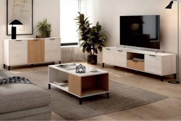 Pack de 3 Muebles de Salón Tokio Blanco Albo y Roble al MEJOR PRECIO