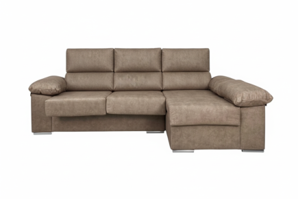 Sofá chaise longue 3 lugares reversível 268 cm castanho AO MELHOR PREÇO