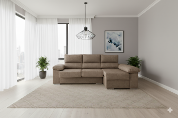 Sofá chaiselongue 3 Plazas Reversible 268 cm marrón al MEJOR PRECIO