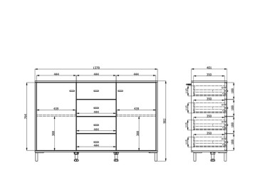 Aparador AVIGNON 138 cm 2 Portas + 4 Gavetas AO MELHOR PREÇO