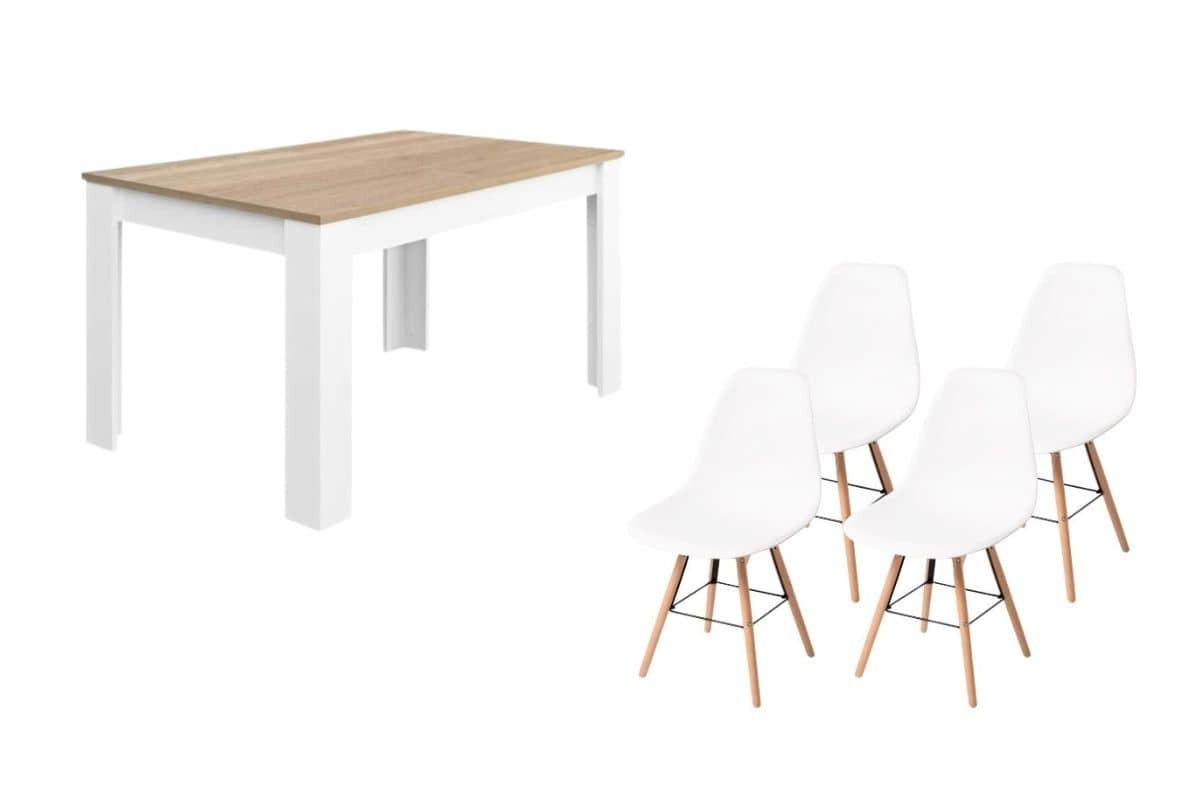 PACK Mesa MEDITERRANEO + 4 Sillas NORDIC Blancas diseño