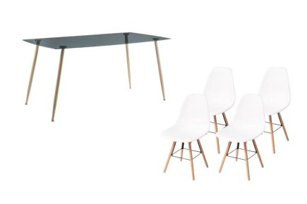 PACK Mesa de centro fixa 140x80 moderna + 4 cadeiras NORDIC modernas em branco ao MELHOR PREÇO