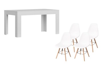 PACOTE de 1 mesa de centro extensível + 4 cadeiras Nordic em cor branca