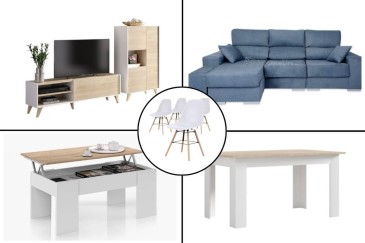 Pack AHORRO Salón NESS + Mesa TUSCANY + Sofá ARLEEN Azul