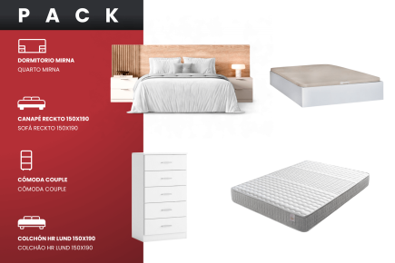 PACK Quarto MIRNA + Canapé 150 + Colchão 150 + Cómoda branca