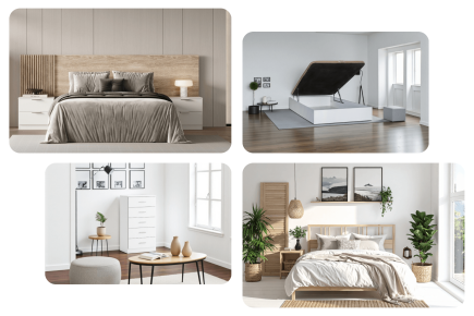 Pack Dormitorio matrimonio + canape 135 cm + colchon 135 cm + cómoda