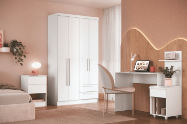 Pack Quarto de Casal + Canapé abatível + Cómoda de 5 gavetas + Roupeiro