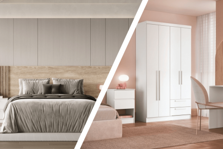 Pack Quarto de Casal + Canapé abatível + Cómoda de 5 gavetas + Roupeiro
