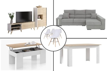 Pack AHORRO Salón NESS + Mesa TUSCANY + Sofá OSCAR Dcha Gris