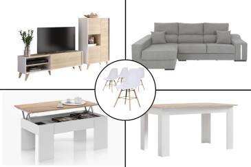 Pack AHORRO Salón NESS + Mesa TUSCANY + Sofá OSCAR Izda Gris