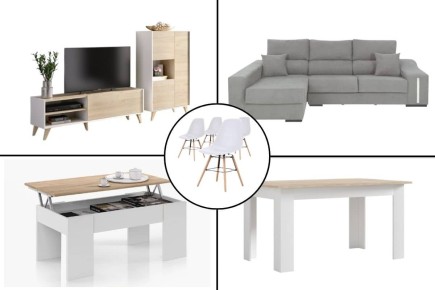 Pack AHORRO Salón NESS + Mesa TUSCANY + Sofá OSCAR Izda Gris
