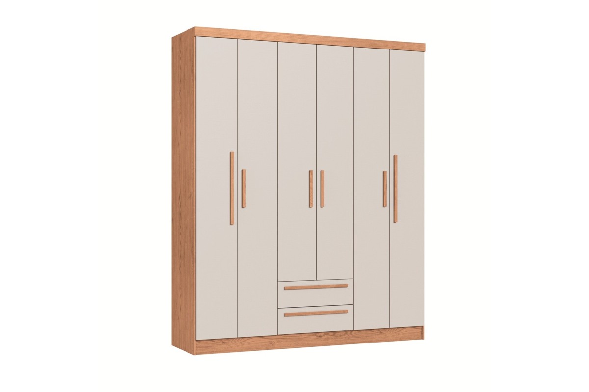 Armario MALI 6 Puertas batientes 2 Cajones Cedro y Blanco