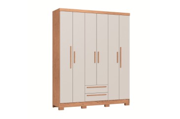 Armario MALI 6 Puertas batientes 2 Cajones Cedro y Blanco