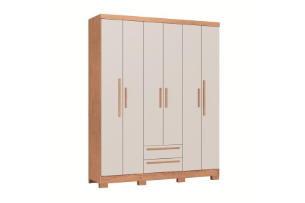 Armario MALI 6 Puertas batientes 2 Cajones Cedro y Blanco