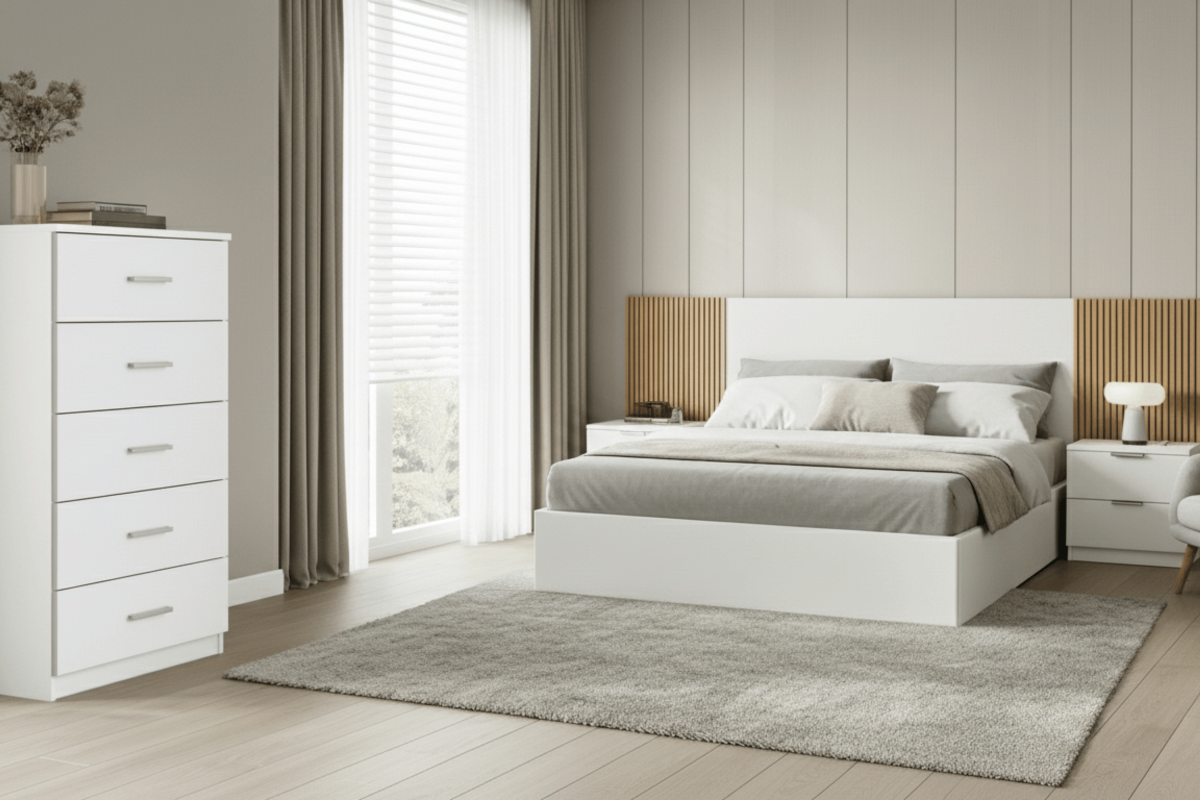 PACK Quarto LUKA + Canapé 135 + Colchão 135 + Cómoda branca