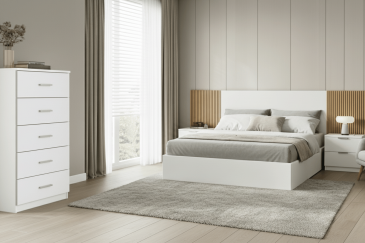 PACK Quarto LUKA + Estrado RECKTO 150 + Colchão LUND 150 + Cômoda COUPLE