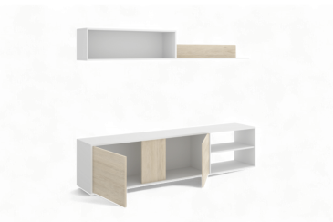 Mueble de salón ATLANTA en roble y blanco | Atrapamuebles