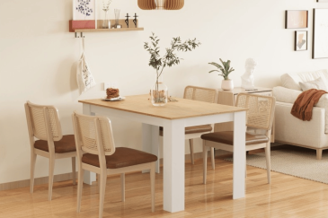 Mesa de Jantar Fixa 140 x 90 cm em Carvalho e Branco