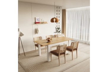 Mesa de salón - comedor extensible 140-190 cm. en Blanco y Roble