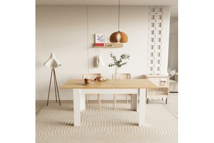 Mesa de jantar extensível LUX Branco e Carvalho Artisan