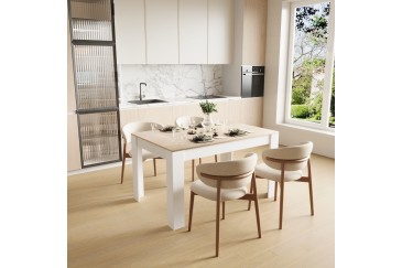 Mesa de Jantar Fixa 140 x 90 cm em Carvalho e Branco